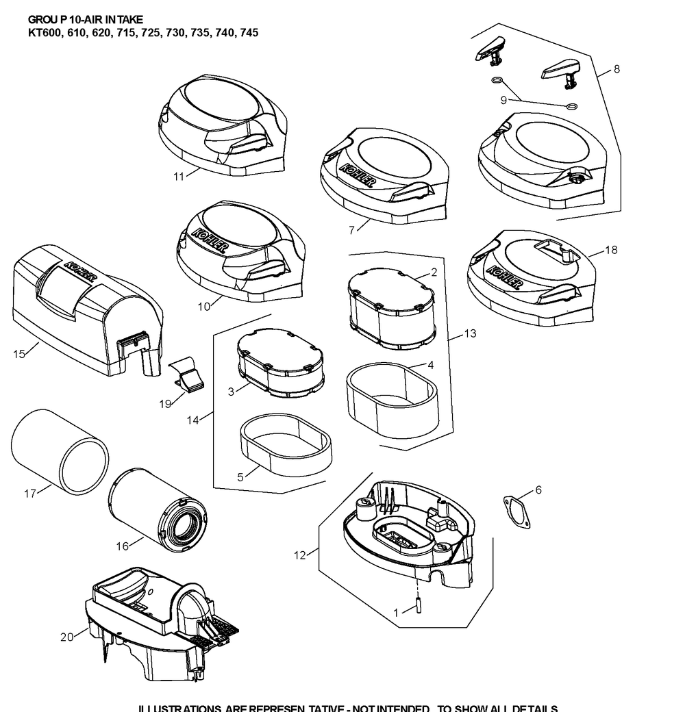 Kt735-3092 Air Intake Diagram and Parts List for KT735-3092  Cub Cadet Lawn Tractor